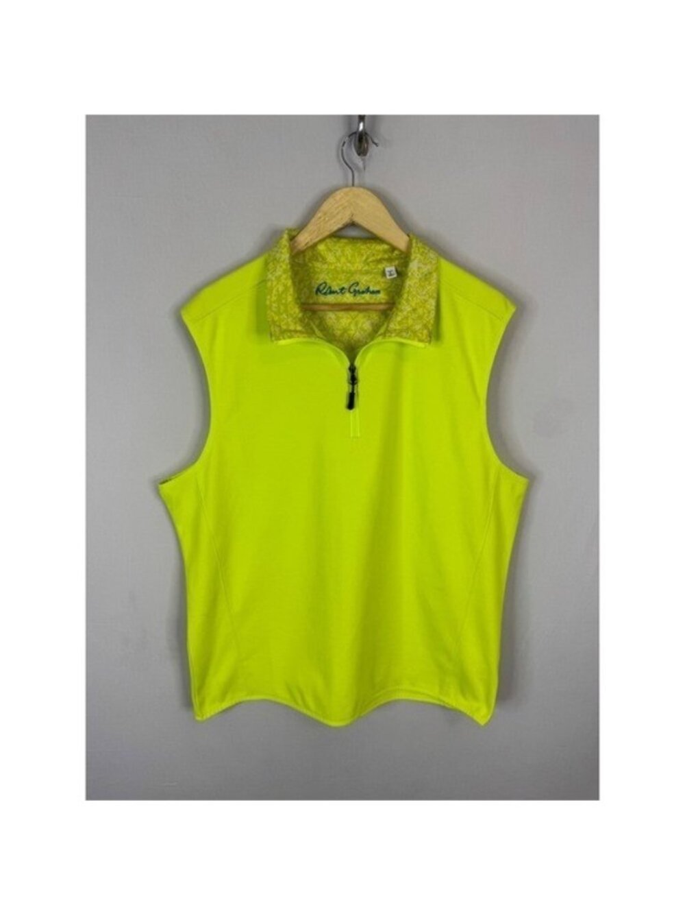 Robert Graham Mens Neon Lime Green Quarter Zip Golf Vest Large Classic Fit Skull
